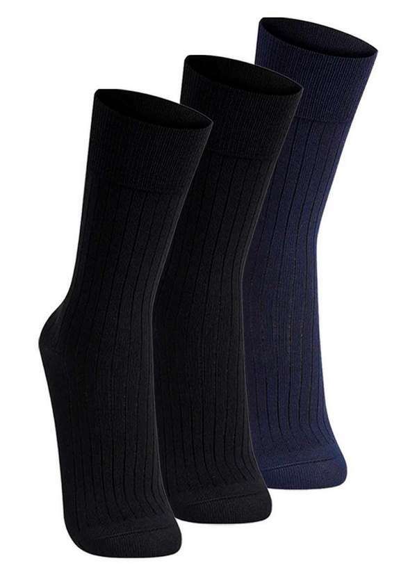 Lupo - Kit com 3 pares de Meias Social Lupo 1795-004 Preto-Marinho