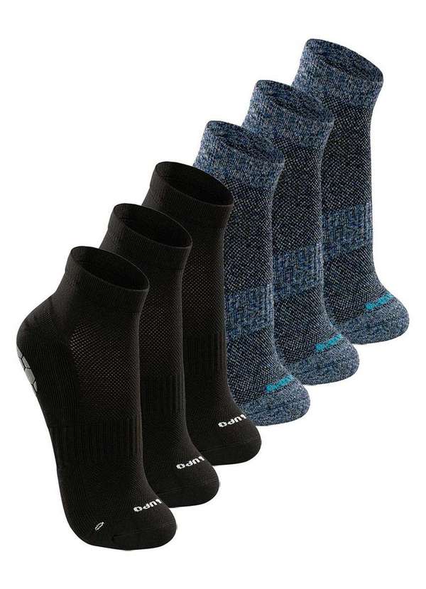 Lupo - Kit com 6 pares de Meias Antiderrapante Pilates Lupo 3310-003 Preto-Anil
