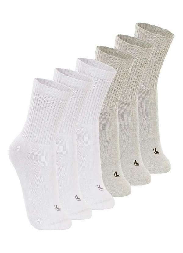 Lupo - Kit com 6 pares de Meias Esportiva Cano Longo Lupo 3250-001 Branco-Cinza