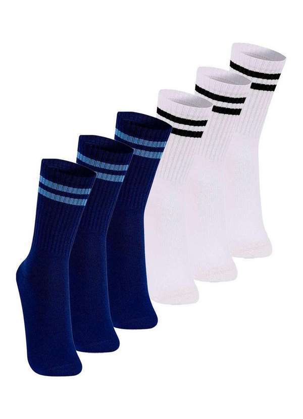 Lupo - Kit com 6 pares de Meias Esportiva Cano Longo Lupo 3292-009 Marinho-Branco