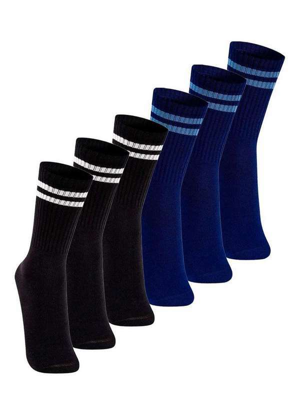 Lupo - Kit com 6 pares de Meias Esportiva Cano Longo Lupo 3292-009 Preto-Marinho