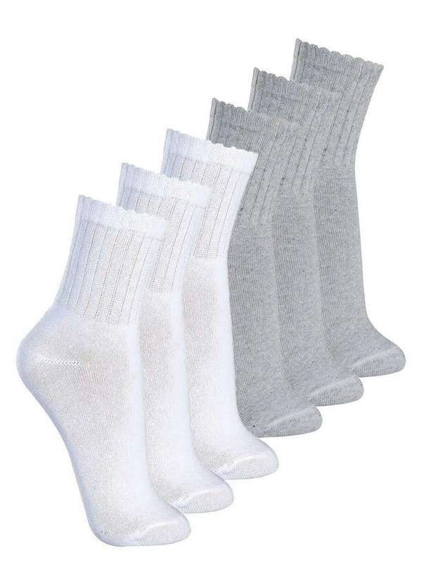 Lupo - Kit com 6 pares de Meias Esportiva Cano Médio Lupo 3290-009 Branco-Cinza
