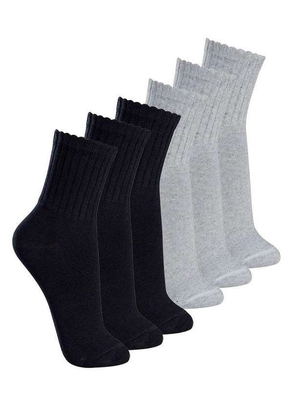 Lupo - Kit com 6 pares de Meias Esportiva Cano Médio Lupo 3290-009 Preto-Cinza
