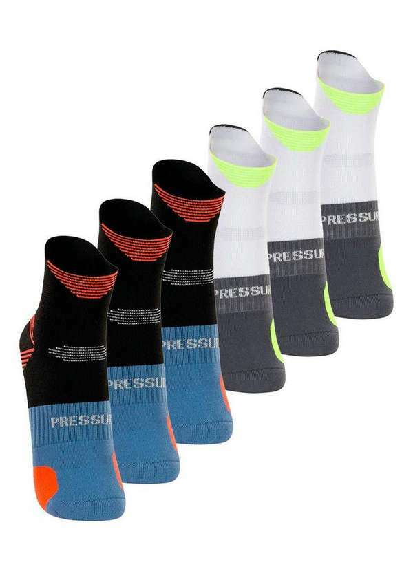 Lupo - Kit com 6 pares de Meias Performance Running Lupo 15424-001 Preto-Branco