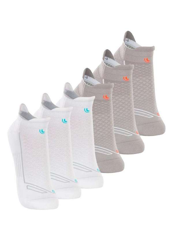Lupo - Kit com 6 pares de Meias Performance Running Lupo 3276-002 Branco-Medium-Grey