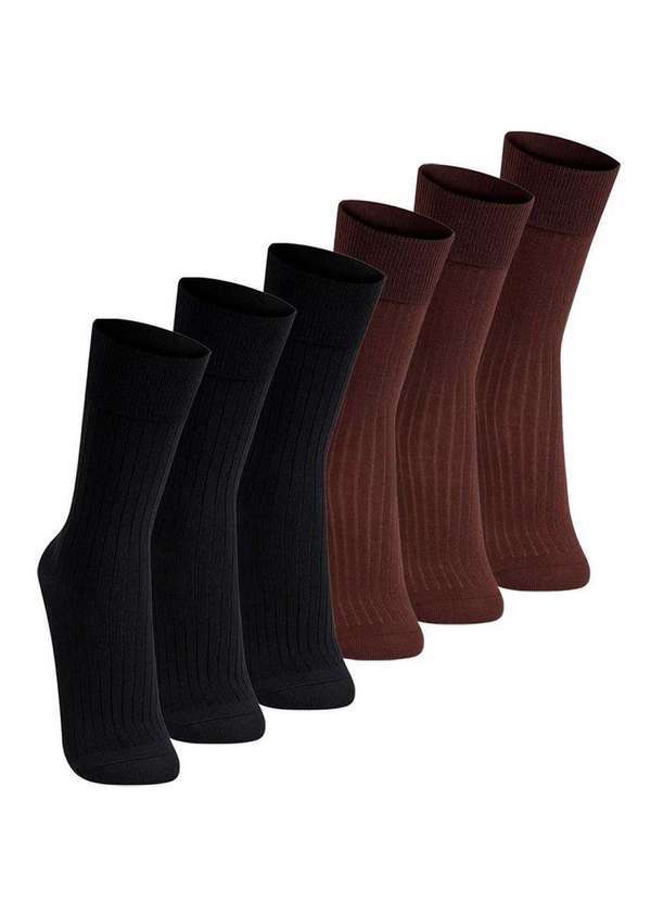Lupo - Kit com 6 pares de Meias Social Lupo 1795-004 Preto-Café
