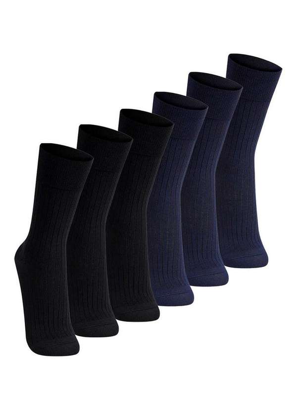 Lupo - Kit com 6 pares de Meias Social Lupo 1795-004 Preto-Marinho