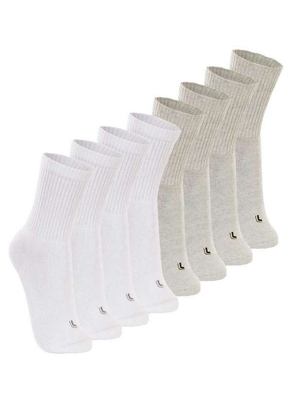 Lupo - Kit com 8 pares de Meias Esportiva Cano Longo Lupo 3250-001 Branco-Cinza