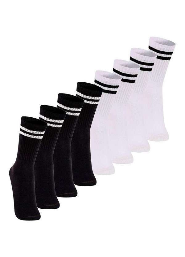Lupo - Kit com 8 pares de Meias Esportiva Cano Longo Lupo 3292-009 Preto-Branco