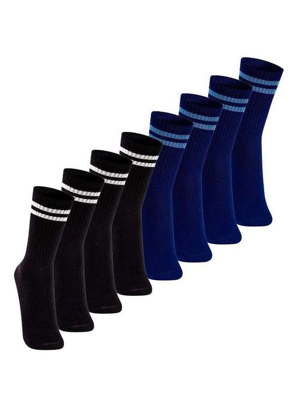 Lupo - Kit com 8 pares de Meias Esportiva Cano Longo Lupo 3292-009 Preto-Marinho