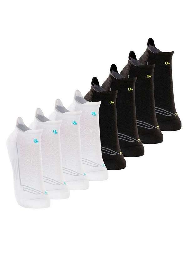 Lupo - Kit com 8 pares de Meias Performance Running Lupo 3276-002 Branco-Preto