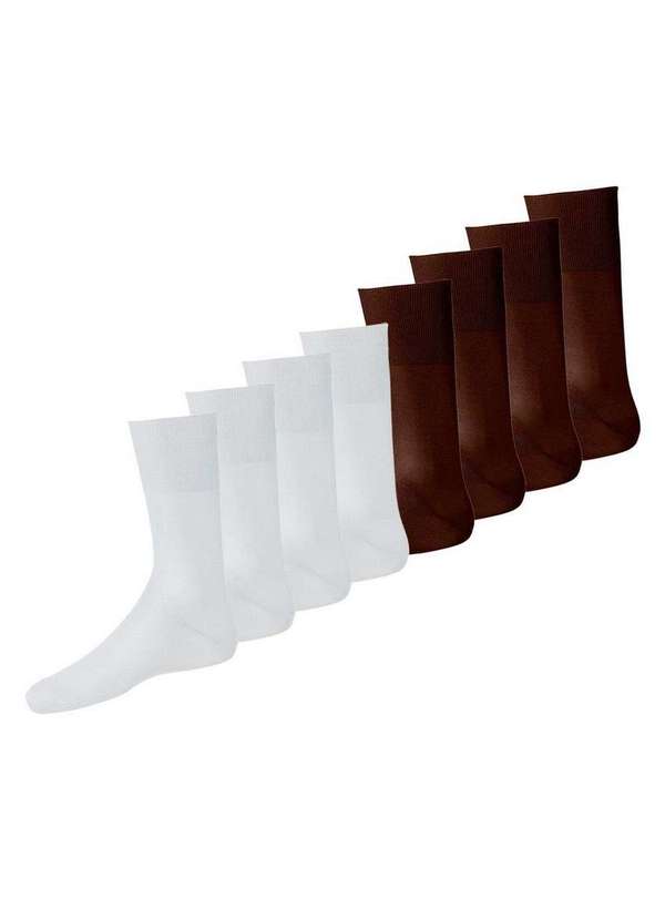 Lupo - Kit com 8 pares de Meias Social Lupo 1100-011/049 Branco-Café