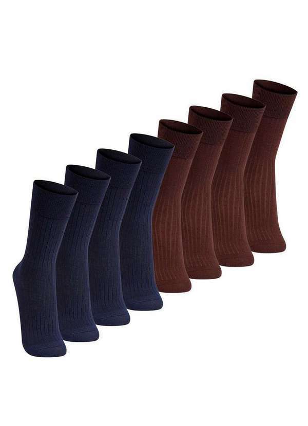 Lupo - Kit com 8 pares de Meias Social Lupo 1795-004 Marinho-Café