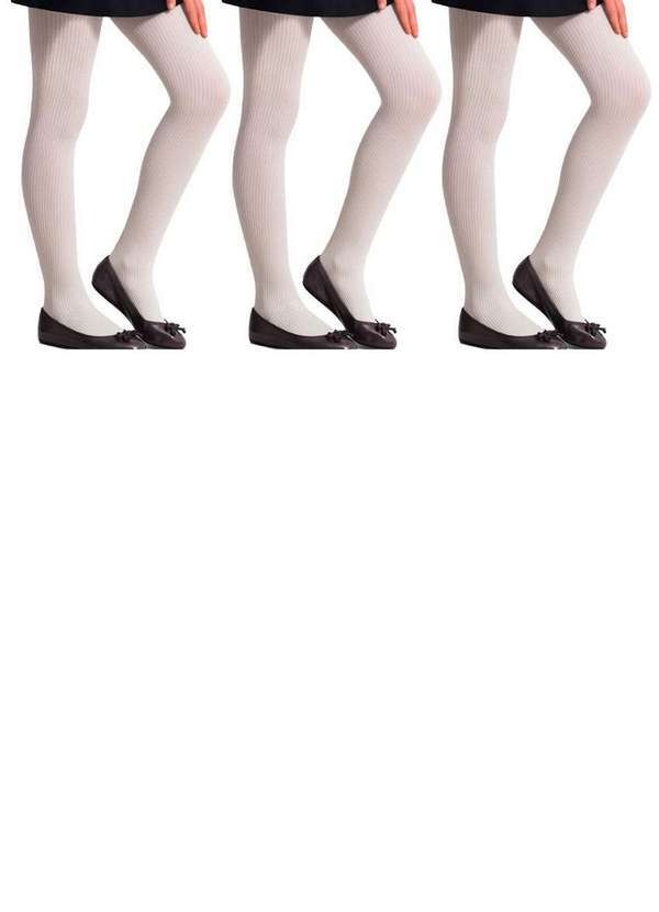 Selene - Kit com 3 Meias Calças Infantil Fio 70 Canelada Selene 9500-001 Branco