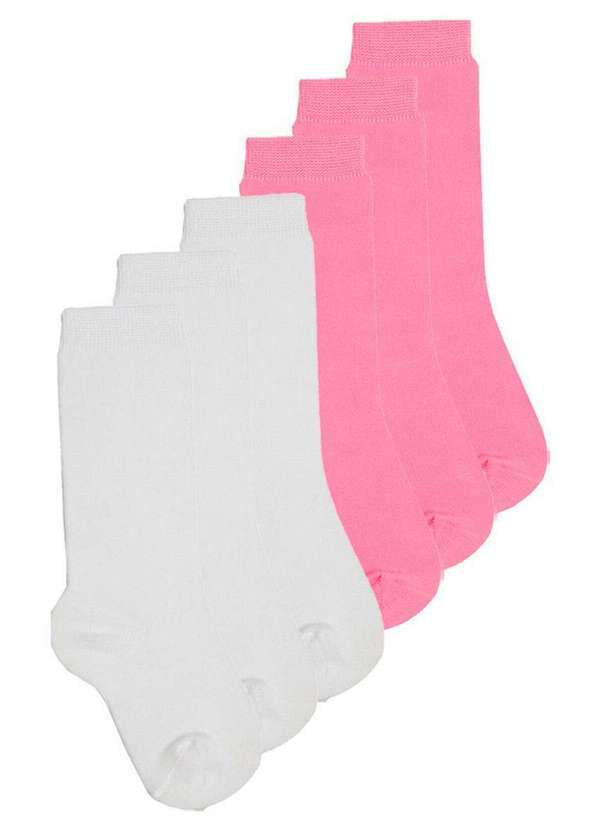 Lupo - Kit 6 pares de Meias 3/4 Bebê Lupo 2055-012 Branco-Rosa