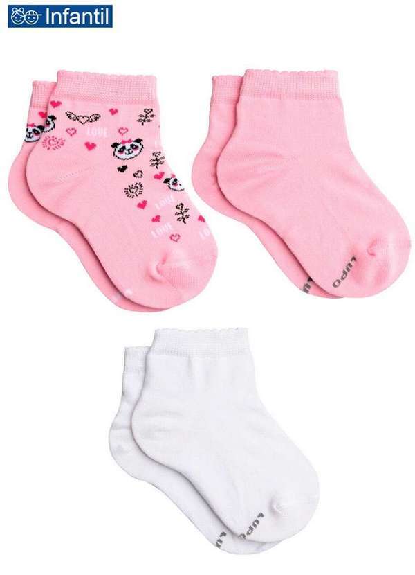 Lupo - Kit/3 Meia Lupo 2680-089 0925-Rosa/Branco/Rosa