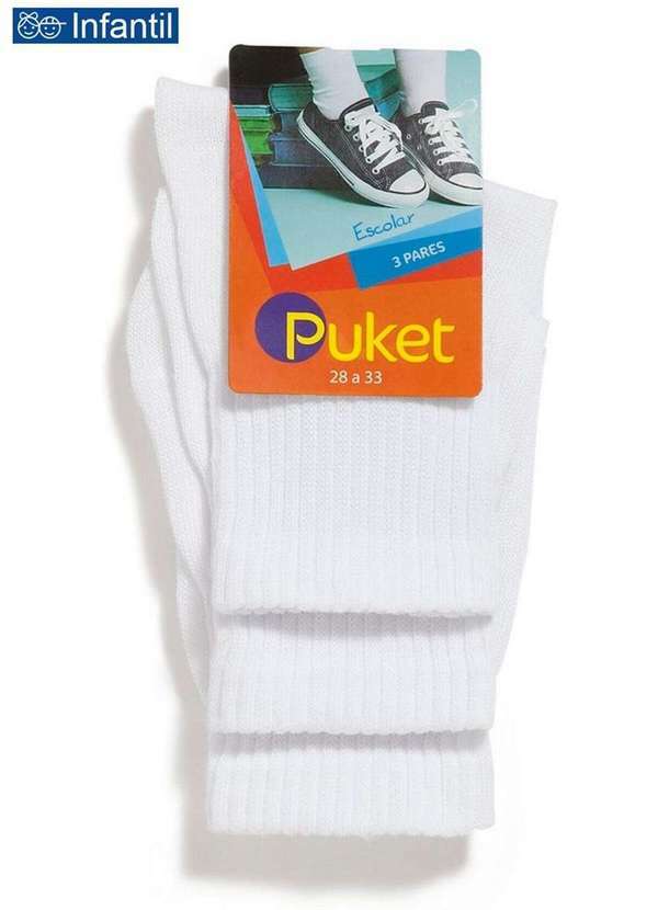 Puket - Kit/3 Meia Puket 9663 3012/100-Branco/Branco/Branco