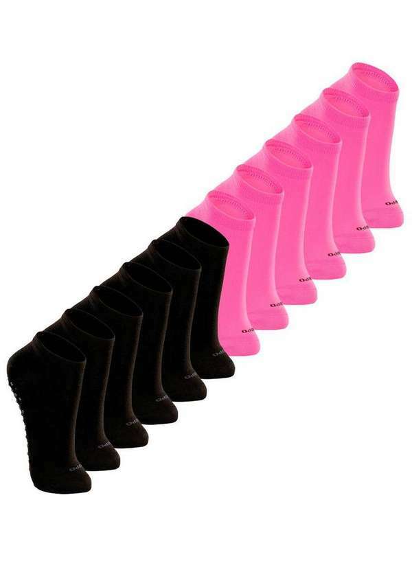 Lupo - Kit 12 pares de Meias Infantil Antiderrapante Lupo 2911-003 Preto-Rosa