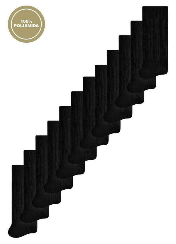 Selene - Kit 12 pares de Meias Infantil Cano Longo Selene 5010-002 Preto