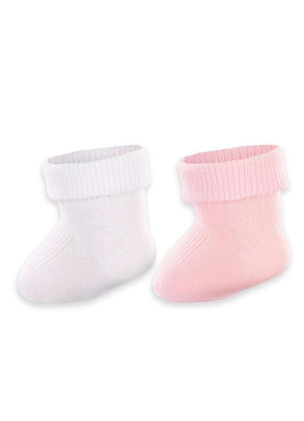 Lupo - Kit 2 pares de Meias Bebê Cano Médio Lupo 2002-088 0902-Branco-Rosa