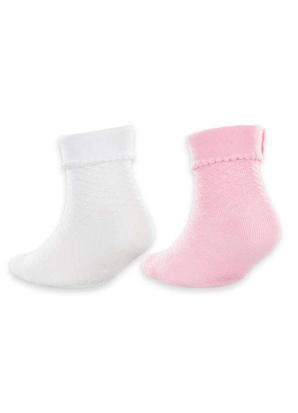 Lupo - Kit 2 pares de Meias Bebê Cano Médio Lupo 2035-088 0900-Branco-Rosa