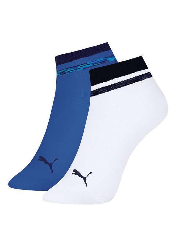 Puma - Kit 2 pares de Meias Infantil Cano Curto Puma 2790-001 979-Azul-Escuro-Branco
