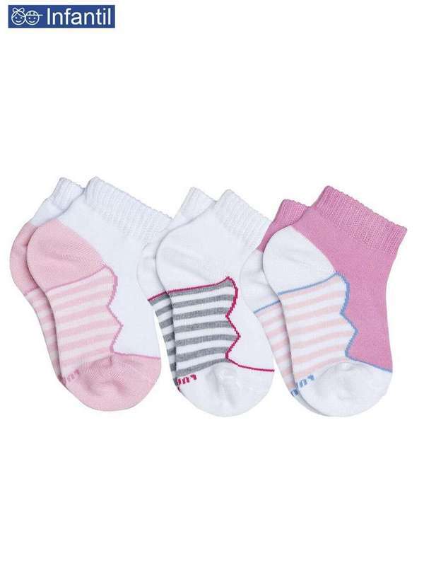Lupo - Kit/3 Meia Lupo 2725-089 0911-Rosa/Branco/Rosa