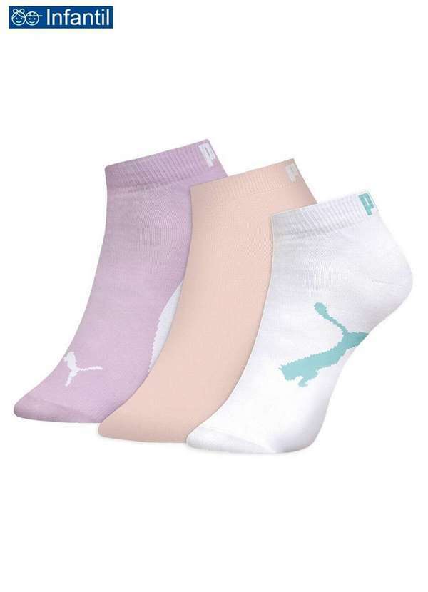 Puma - Kit/3 Meia Puma 2710-001/003 998-Lilás-Claro-Rosa-Claro-Branco