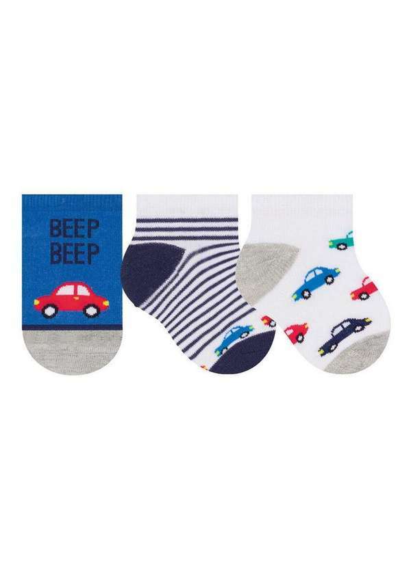 Selene - Kit 3 pares de Meias Bebê Cano Curto Selene 1360-002 998-Royal-Branco