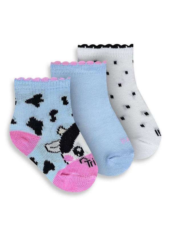 Trifil - Kit 3 pares de Meias Bebê Cano Curto Trifil 1011 0904-Azul-Branco