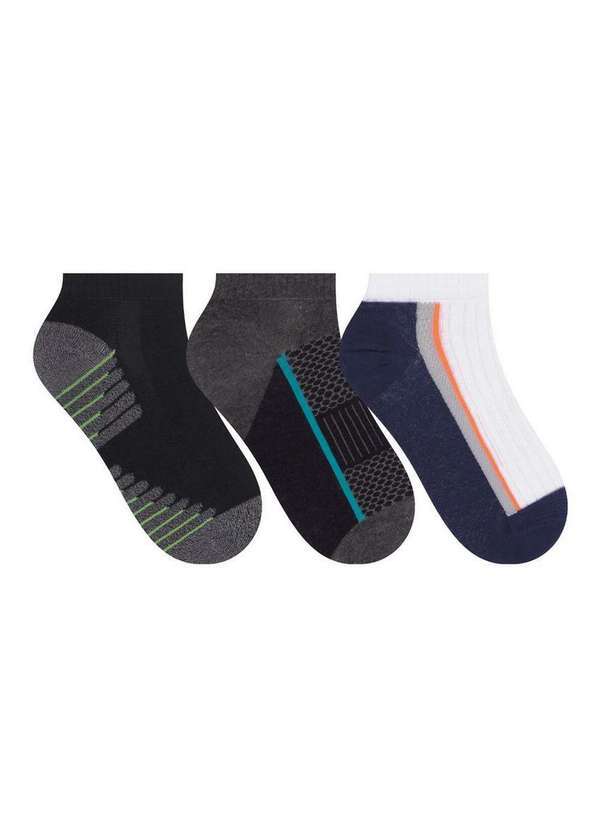 Selene - Kit 3 pares de Meias Cano Curto Selene 5145-001 999-Preto-Preto-Mescla-Branco