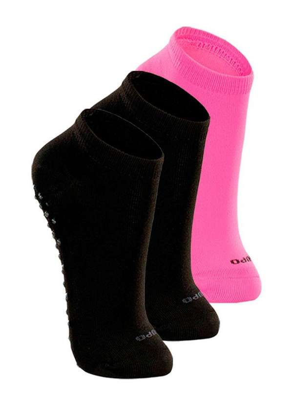 Lupo - Kit 3 pares de Meias Infantil Antiderrapante Lupo 2911-003 Preto-Rosa