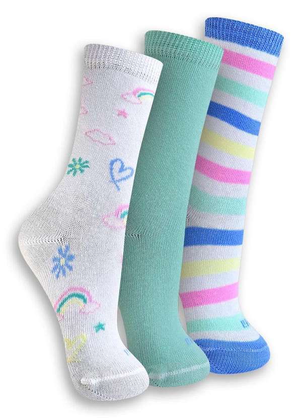 Trifil - Kit 3 pares de Meias Infantil Cano Longo Trifil 5005 0910-Branco-Verde