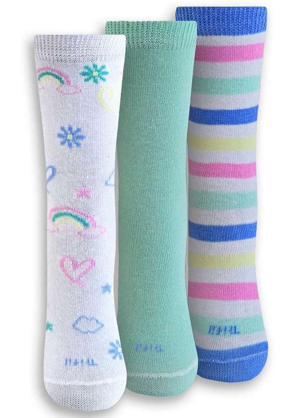 Trifil - Kit 3 pares de Meias Infantil Cano Longo Trifil 5005 0910-Branco-Verde 2