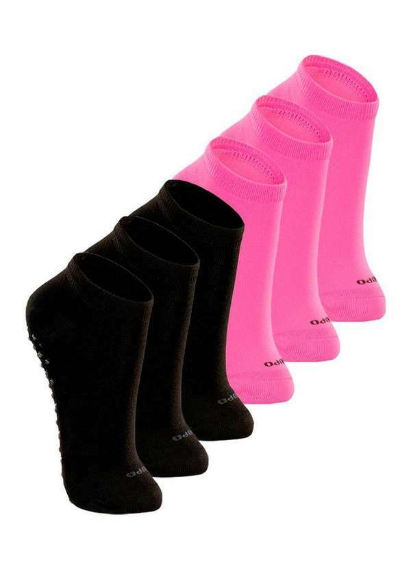 Lupo - Kit 6 pares de Meias Infantil Antiderrapante Lupo 2911-003 Preto-Rosa