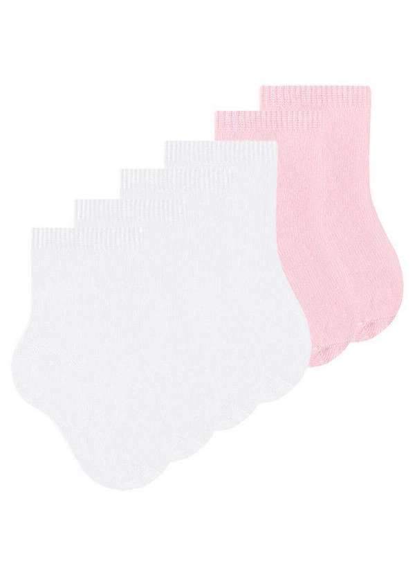 Selene - Kit 6 pares de Meias Infantil Cano Médio Selene 1355-001 Branco-Rosa