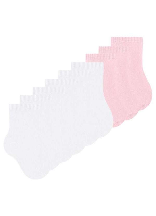 Selene - Kit 9 pares de Meias Infantil Cano Médio Selene 1355-001 Branco-Rosa