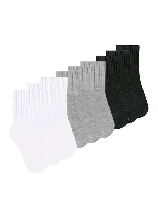 Selene - Kit 9 pares de Meias Infantil Cano Médio Selene 2370-001 Branco-Mescla-Preto
