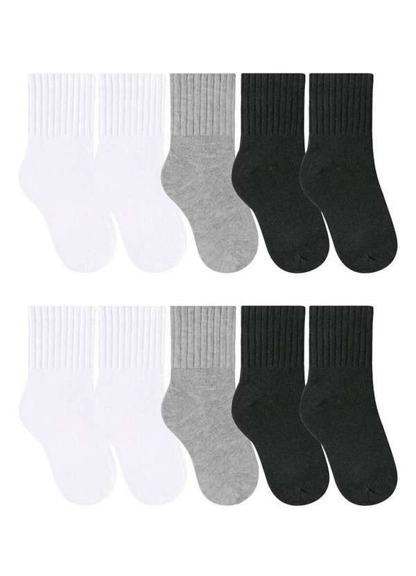 Selene - Kit 10 pares de Meias Infantil Cano Longo Selene 2040-370 Branco-Cinza-Preto