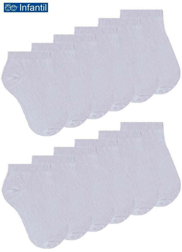Selene - Kit 12 pares de Meias Infantis Cano Curto Selene 2070-273 Branco