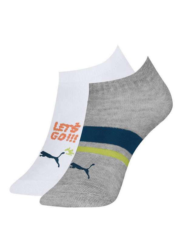 Puma - Kit 2 pares de Meias Infantil Cano Curto Puma 2755-002/001 995-Branco-Cinza
