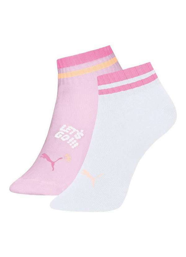 Puma - Kit 2 pares de Meias Infantil Cano Curto Puma 2785-001 992-Rosa-Branco