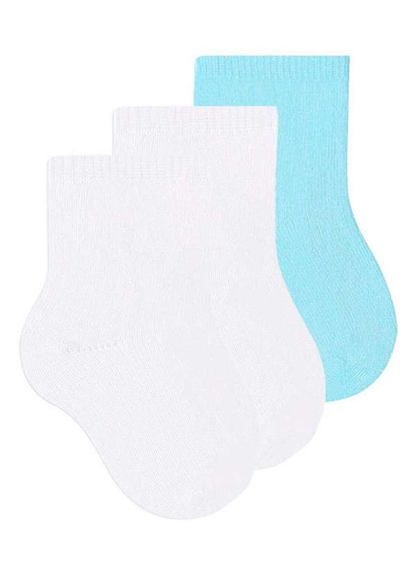Selene - Kit 3 pares de Meias Bebê Cano Curto Selene 1320-001 Branco-Azul