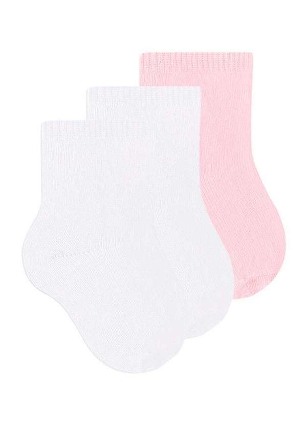 Selene - Kit 3 pares de Meias Bebê Cano Curto Selene 1320-001 Branco-Rosa