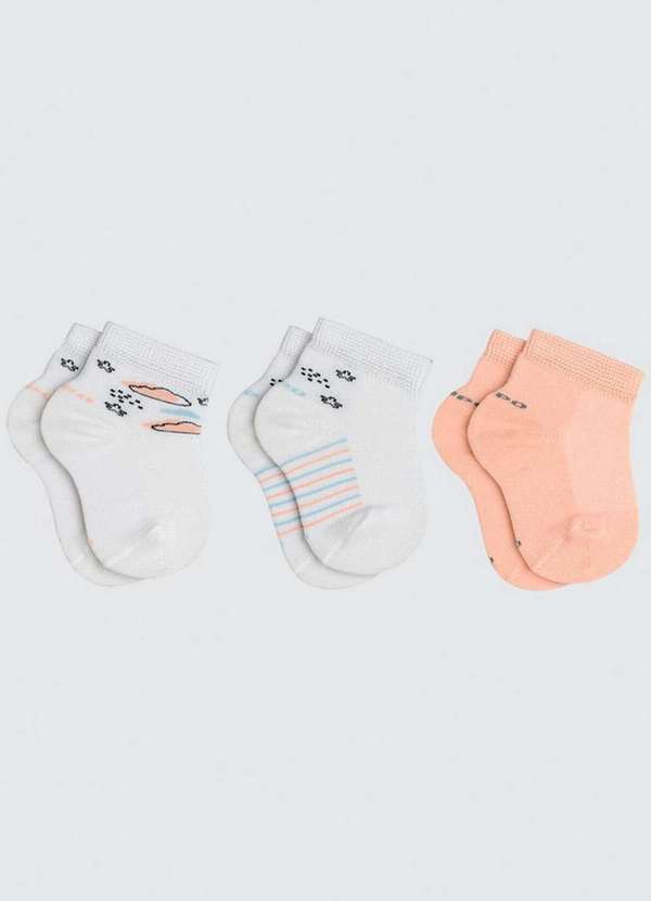 Lupo - Kit 3 pares de Meias Bebê Cano Médio Lupo 2000-889 0904-Branca-Salmão