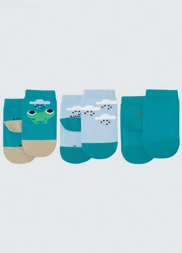 Lupo - Kit 3 pares de Meias Bebê Cano Médio Lupo 2000-889 0912-Verde-Azul