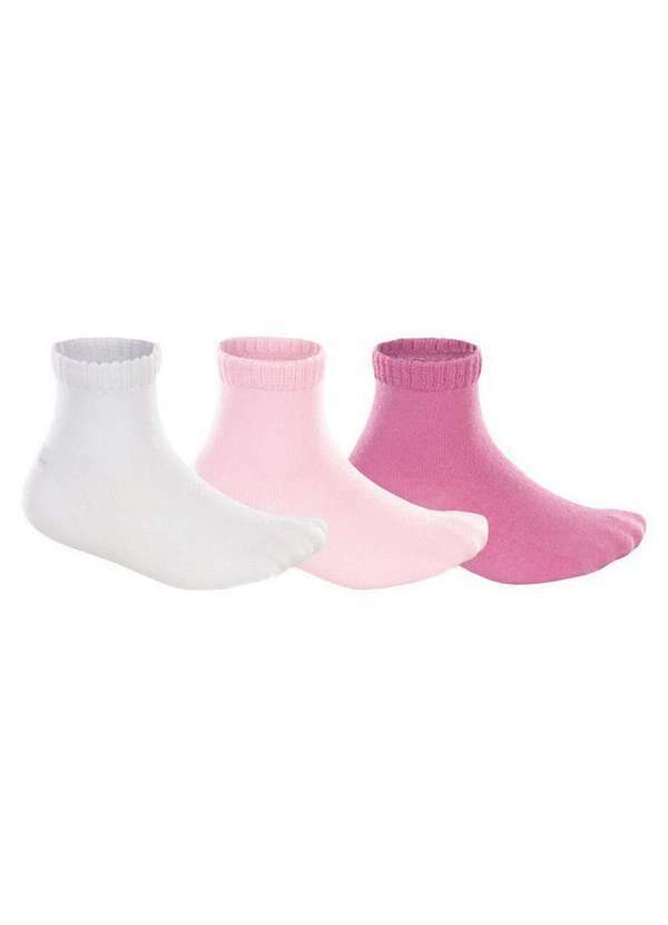 Lupo - Kit 3 pares de Meias Bebê Cano Médio Lupo 2005-089 0916-Branco-Rosa