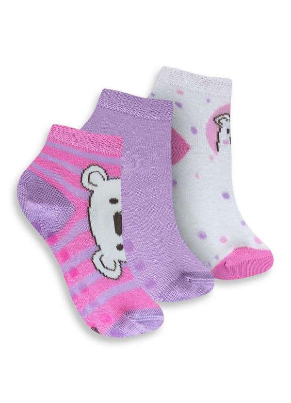 Trifil - Kit com 3 Meias Bebê Cano Médio Trifil 1005 0913-Rosa-Dalia-Branco