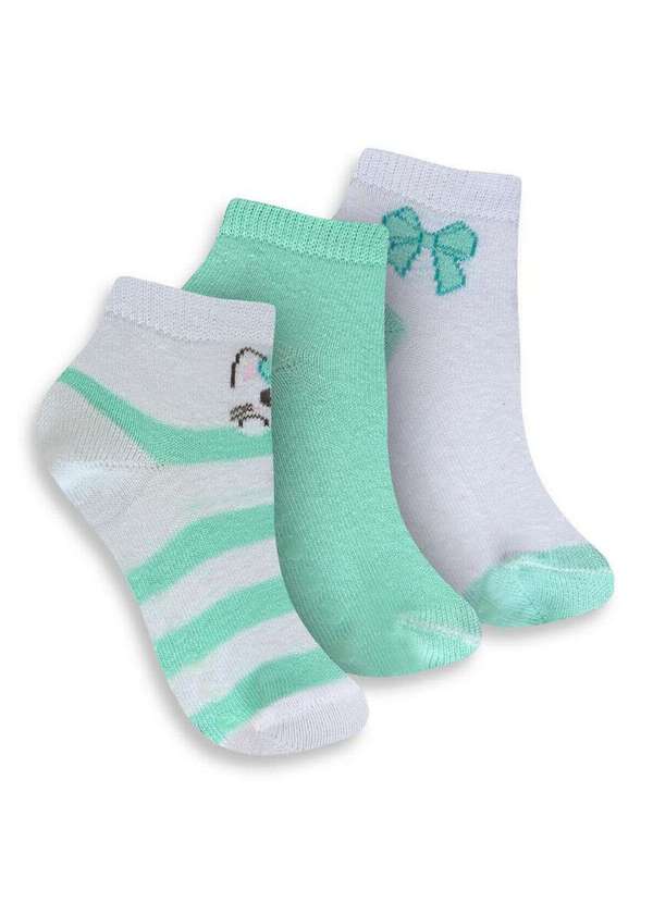 Trifil - Kit com 3 Meias Bebê Cano Médio Trifil 1005 0915-Branco-Verde