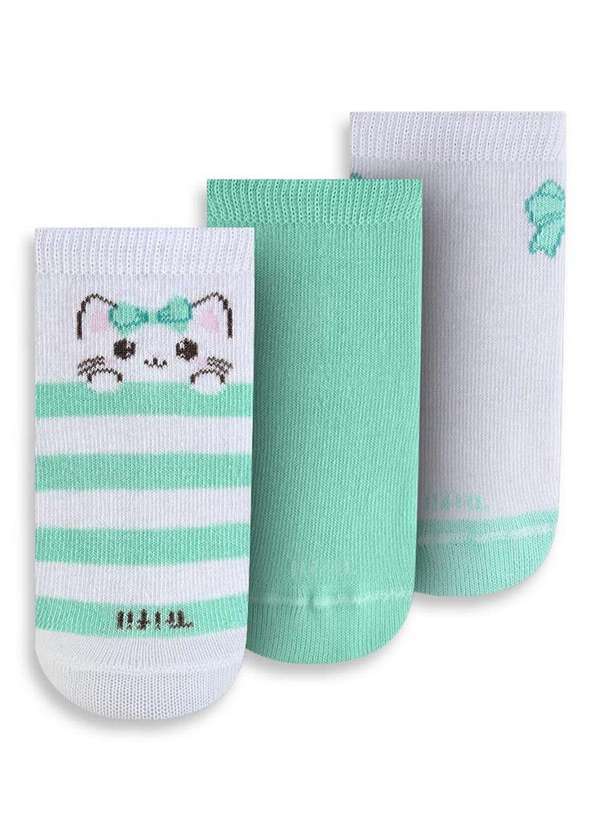 Trifil - Kit com 3 Meias Bebê Cano Médio Trifil 1005 0915-Branco-Verde 2